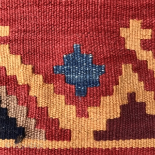 Small Persian kilim, 73x66cm, all natural colours, beautiful forget me not blue, goat warps, mint condition, gently washed.               