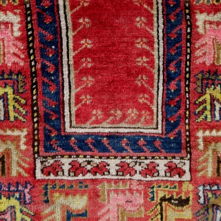 Antique Anatolian prayer rug, 164x94cm, joyful colours, very good condition, full pile, the dark brown a bit corroded, handwashed gently, waiting to share it's cheerful vibes with you.     