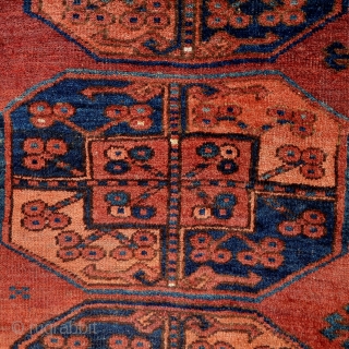 Looking for a good home to add warmth and character....

Ersari main carpet,300x220cm, circa 1900, with original kilim ends,all natural colours, an old minor repair, some wear, in need of a tender wash.Selvedges  ...