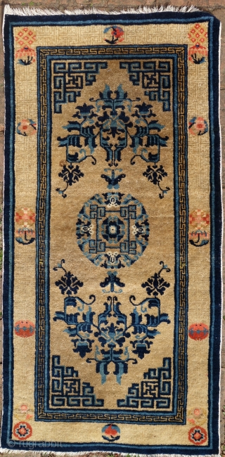 A beautiful, small Chinese rug, 75x147cm, about 120 years old, mint condition, full pile, all endings original and intact, tenderly washed            