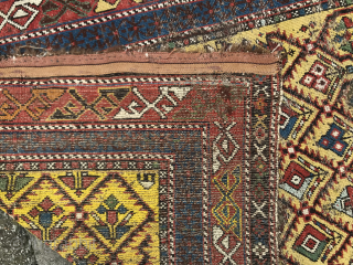 Sunny, small rug from Daghestan, 147x107cm with a rare yellow ground. Second half of 19th,
In need for some care.
For more information please send a mail. 
christinawiese.ceramics@gmail.com