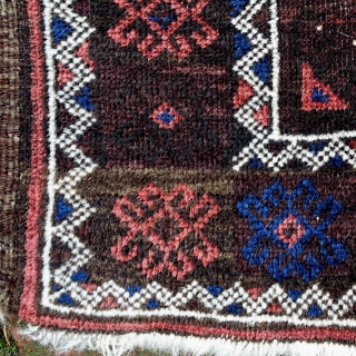 Antique Salar Khani design Baluch, 174x101cm, 4 cord goat hair selvedges. Gently washed.                    