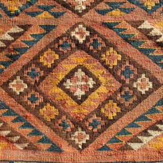 Moghari kilim from east Afghanistan, 340x130cm, beginning of 20th century.
Handspun wool, all natural colours.
Perfect condition, no repairs.                