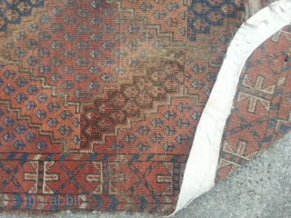 Very worn Ersari beshir. Lovely border. Small patch.

Size: 5'7 x 4'8. 
                     