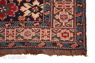 A classic Shirvan "field of flowers" runner with rebound sides and a few small areas of reweaving with original macrame ends. Kufic border. Dated 1844. 105 x 344 cm ( 3'5" x  ...