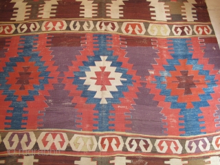 Central Anatolian kilim,woven in one piece ,mid 19th  ,all dyes natural and abrashed,the light green hue is not sulphonic if you look carefully blue is peaking through  , light and  ...