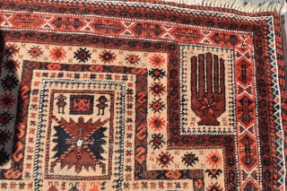 Camel-ground beluch from turn of last century (138x87 cm). Excellent colors with only some minor wear.                 