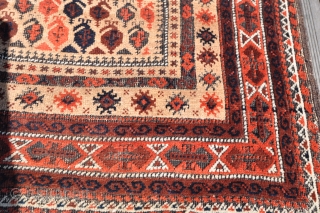 Camel-ground beluch from turn of last century (138x87 cm). Excellent colors with only some minor wear.                 