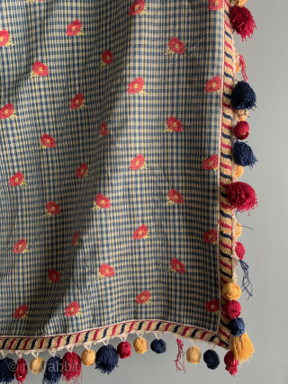 Somebody put me straight on this please... Mexican (?) vintage cover brocaded in silk with pom poms. 112 x 112cm or 3ft 8" square.
A rather extraordinary technique in silk or mercerised cotton  ...