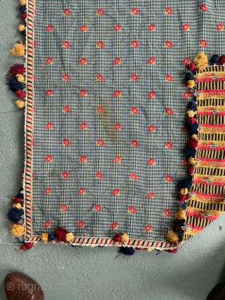 Somebody put me straight on this please... Mexican (?) vintage cover brocaded in silk with pom poms. 112 x 112cm or 3ft 8" square.
A rather extraordinary technique in silk or mercerised cotton  ...