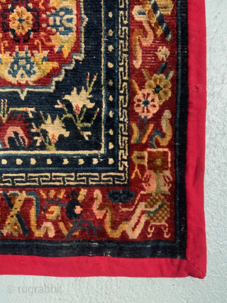 Tibet antique miniature mat - finely made in the Tibetan technique was possibly produced by a devotee household as an ' Asana ' ( sitttng mat ) for a monk or Abbot.  ...
