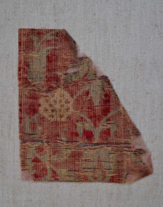 Indian Mughal velvet small fragment from the border of a ' Summer carpet ' circa 1600. Additional research and provenance information available on request.         