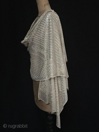 Egyptian Assuit silvered metal wrapped shawl on gauze. size approx 210 cm / 7ft x 54 cm / 1ft 8". made by the Coptic community in Upper Egypt to acclaim in Roaring  ...