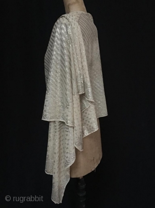 Egyptian Assuit silvered metal wrapped shawl on gauze. size approx 210 cm / 7ft x 54 cm / 1ft 8". made by the Coptic community in Upper Egypt to acclaim in Roaring  ...