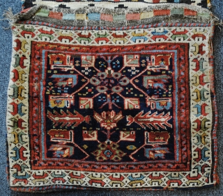 Colorful complete pair of Shah Sevan piled bags c1875 no restoration.                      