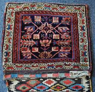 Colorful complete pair of Shah Sevan piled bags c1875 no restoration.                      