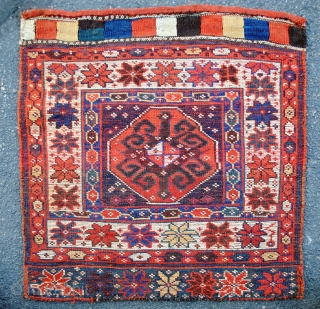 Colorful Kurdish bag from the Varamin area in excellent pile with saturated colors. Late 19th c. Great wool and graphics.             