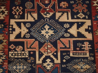 Antique Caucasian Shirvan rug with 'Lesghi star' design. www.knightsantiques.co.uk 

Size: 5ft 0in x 3ft 6in (152 x 107cm).

Circa 1890.

A superb Caucasian rug with a single vertical row of three 'Lesghi Stars', Superb  ...