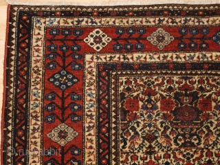 Antique Abedeh rug with the classic Zili Sultan ‘vase and peacock’ design, the rug has excellent soft colours on an ivory ground. www.knightsantiques.co.uk 

Size: 7ft 5in x 5ft 0in (227 x 152cm).  ...