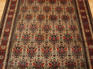 Antique Abedeh rug with the classic Zili Sultan ‘vase and peacock’ design, the rug has excellent soft colours on an ivory ground. www.knightsantiques.co.uk 

Size: 7ft 5in x 5ft 0in (227 x 152cm).  ...