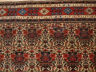 Antique Abedeh rug with the classic Zili Sultan ‘vase and peacock’ design, the rug has excellent soft colours on an ivory ground. www.knightsantiques.co.uk 

Size: 7ft 5in x 5ft 0in (227 x 152cm).  ...