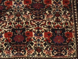 Antique Abedeh rug with the classic Zili Sultan ‘vase and peacock’ design, the rug has excellent soft colours on an ivory ground. www.knightsantiques.co.uk 

Size: 7ft 5in x 5ft 0in (227 x 152cm).  ...