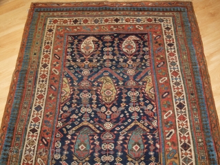 Antique South Caucasian Kurdish or Shahsavan runner, with all over boteh and shrub design. www.knightsantiques.co.uk 

Size: 12ft 11in x 3ft 11in (394 x 120cm). 

Circa 1880.

The indigo field is filled with large  ...