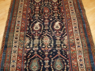 Antique South Caucasian Kurdish or Shahsavan runner, with all over boteh and shrub design. www.knightsantiques.co.uk 

Size: 12ft 11in x 3ft 11in (394 x 120cm). 

Circa 1880.

The indigo field is filled with large  ...