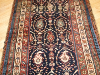 Antique South Caucasian Kurdish or Shahsavan runner, with all over boteh and shrub design. www.knightsantiques.co.uk 

Size: 12ft 11in x 3ft 11in (394 x 120cm). 

Circa 1880.

The indigo field is filled with large  ...