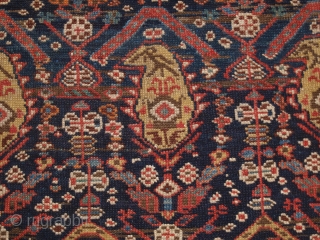 Antique South Caucasian Kurdish or Shahsavan runner, with all over boteh and shrub design. www.knightsantiques.co.uk 

Size: 12ft 11in x 3ft 11in (394 x 120cm). 

Circa 1880.

The indigo field is filled with large  ...