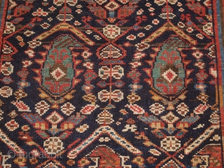 Antique South Caucasian Kurdish or Shahsavan runner, with all over boteh and shrub design. www.knightsantiques.co.uk 

Size: 12ft 11in x 3ft 11in (394 x 120cm). 

Circa 1880.

The indigo field is filled with large  ...