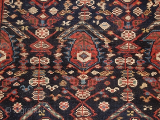 Antique South Caucasian Kurdish or Shahsavan runner, with all over boteh and shrub design. www.knightsantiques.co.uk 

Size: 12ft 11in x 3ft 11in (394 x 120cm). 

Circa 1880.

The indigo field is filled with large  ...