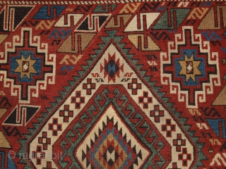 Antique Caucasian Daghestan rug with two diamond medallions on a soft terracotta red ground. www.knightsantiques.co.uk 

Size: 5ft 10in x 4ft 0in (178 x 123cm).

Circa 1890.

An excellent Daghestan rug with two large central  ...