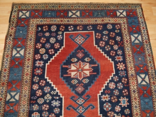 Antique South Caucasian Karabagh or Armenian Kazak rug with triple linked medallion with a X box border. www.knightsantiques.co.uk 

Size: 7ft 7in x 4ft 1in (230 x 125cm).

Circa 1900.

A superb example of a  ...