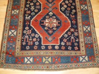 Antique South Caucasian Karabagh or Armenian Kazak rug with triple linked medallion with a X box border. www.knightsantiques.co.uk 

Size: 7ft 7in x 4ft 1in (230 x 125cm).

Circa 1900.

A superb example of a  ...