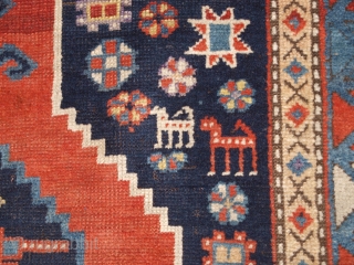 Antique South Caucasian Karabagh or Armenian Kazak rug with triple linked medallion with a X box border. www.knightsantiques.co.uk 

Size: 7ft 7in x 4ft 1in (230 x 125cm).

Circa 1900.

A superb example of a  ...