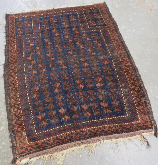 Antique Timuri / Baluch blue ground prayer rug with repeat leaf design.
Size: 4ft 4in x 3ft 1in (133 x 95cm).
Circa 1880.

This is a scarce example of a blue ground Timuri rug from  ...