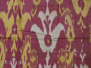 Antique Uzbek silk ikat panel of traditional design.
Size: 4ft 11in x 3ft 11in (150 x 120cm).
Circa 1900 or earlier.

The panel of traditional silk ikat from the Bukhara region; the panel is in  ...