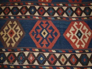 Antique South Caucasian Shirvan kilim of outstanding colour and design. www.knightsantiques.co.uk Size: 9ft 4in x 5ft 9in (285 x 175cm). 

Circa 1880.

A very good example of type, with an abrashed indigo blue  ...