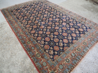 Antique carpet from the Varamin Region, the weavers were of Kurdish origin. www.knightsantiques.co.uk 
Size: 11ft 1in x 6ft 11in (337 x 210cm). 
Circa 1920. 

The carpet has the well know large scale  ...