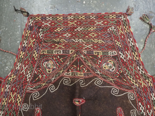 Antique Yomut Turkmen tribal embroidered felt ceremonial horse blanket.
Size: 7ft 7inx 5ft 9in (230 x 176cm) excluding tassels.
Circa 1900 or earlier.

This horse blanket belongs to a small group of well known ceremonial  ...