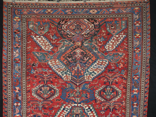 

Antique Caucasian 'dragon' soumak carpet of scarce small size format with superb colour.
Size: 7ft 9in x 6ft 0in (235 x 183cm).
2nd half 19th century.

This superb soumak is of the well known 'dragon'  ...