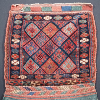 

Antique Jaf Kurd bag face of diamond lattice design with good clear colours and an attractive striped plain weave back. www.knightsantiques.co.uk 

Circa 1880.
Size: 2ft 0in x 3ft 6in (62 x 107cm) including  ...