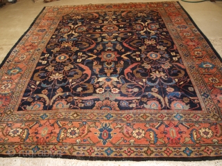 Antique Persian Mahal carpet with all over large scale design. www.knightsantiques.co.uk 

Circa 1900.

The carpet is very striking with a large scale design and soft pastel colours on a deep indigo field. The  ...