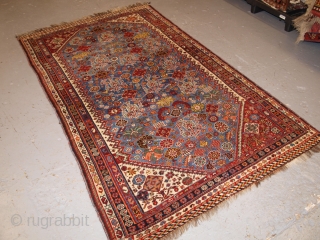 A good Antique Tribal Qashqai rug with unusual all over design on a sky blue ground. www.knightsantiques.co.uk 

Circa 1880.

The rug has a very light indigo blue ground which is covered with a  ...