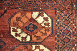 An antique Ersari small carpet in fat pile with good dyes and wool.Some small old reweaves, but clean and floor ready retaining its origianl sides and fat kilim ends. Late  19th  ...