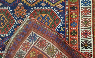 An antique Sanjabi kurd rug, nicely made with good dyes and wool. Very honest condition with no repair, mainly in pile, low in places just starting to show a little foundation, slight  ...