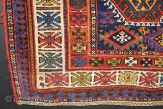 An antique Sanjabi kurd rug, nicely made with good dyes and wool. Very honest condition with no repair, mainly in pile, low in places just starting to show a little foundation, slight  ...