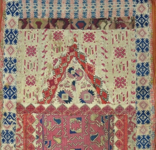 An old prayer hanging made from antque Balkan textiles, probably late 19th century. 94x53                   