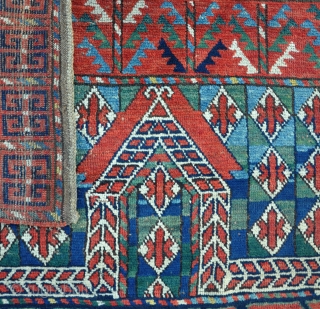 An unusual Uzbek Ensi(?). Good dyes including liberal amounts of blue/green. The piece is in good original condition, slight loss to bottom, and original kilim end finish to top. A piece fresh  ...